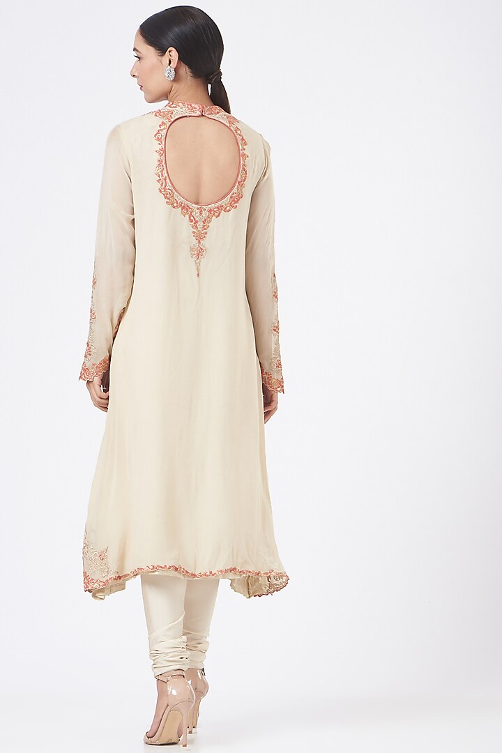 Cream Georgette Applique Embroidered Kurta Set by NITIKA GUJRAL at Pernia's Pop Up Shop
