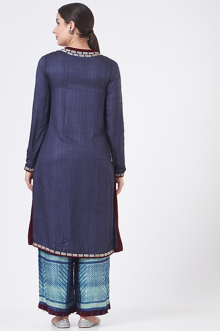 Midnight Blue Cotton Silk Embroidered Kurta Set by NITIKA GUJRAL at Pernia's Pop Up Shop