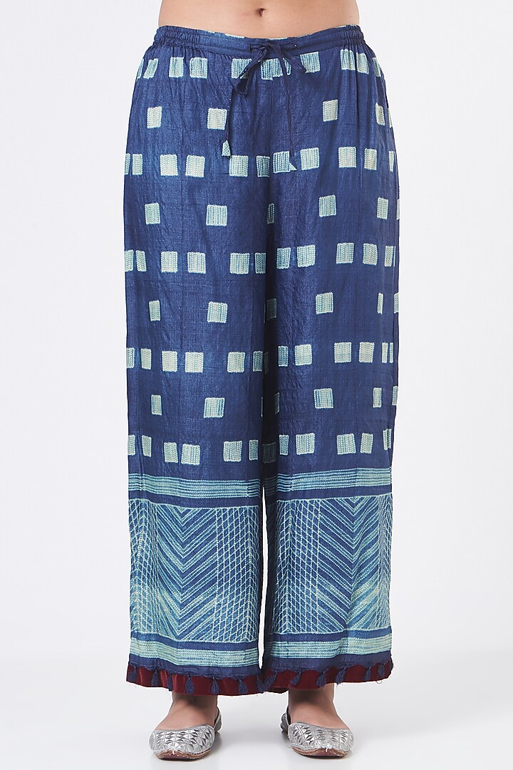 Midnight Blue Cotton Silk Embroidered Kurta Set by NITIKA GUJRAL at Pernia's Pop Up Shop