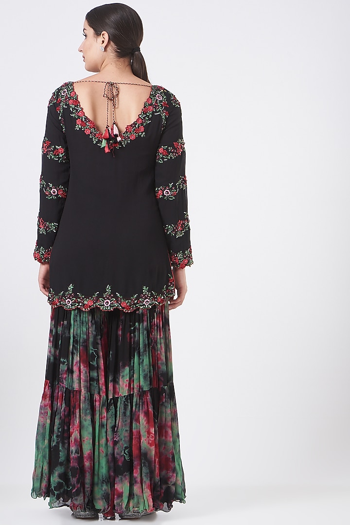 Black Georgette Tie-Dye Printed Wedding Sharara Set by NITIKA GUJRAL at Pernia's Pop Up Shop
