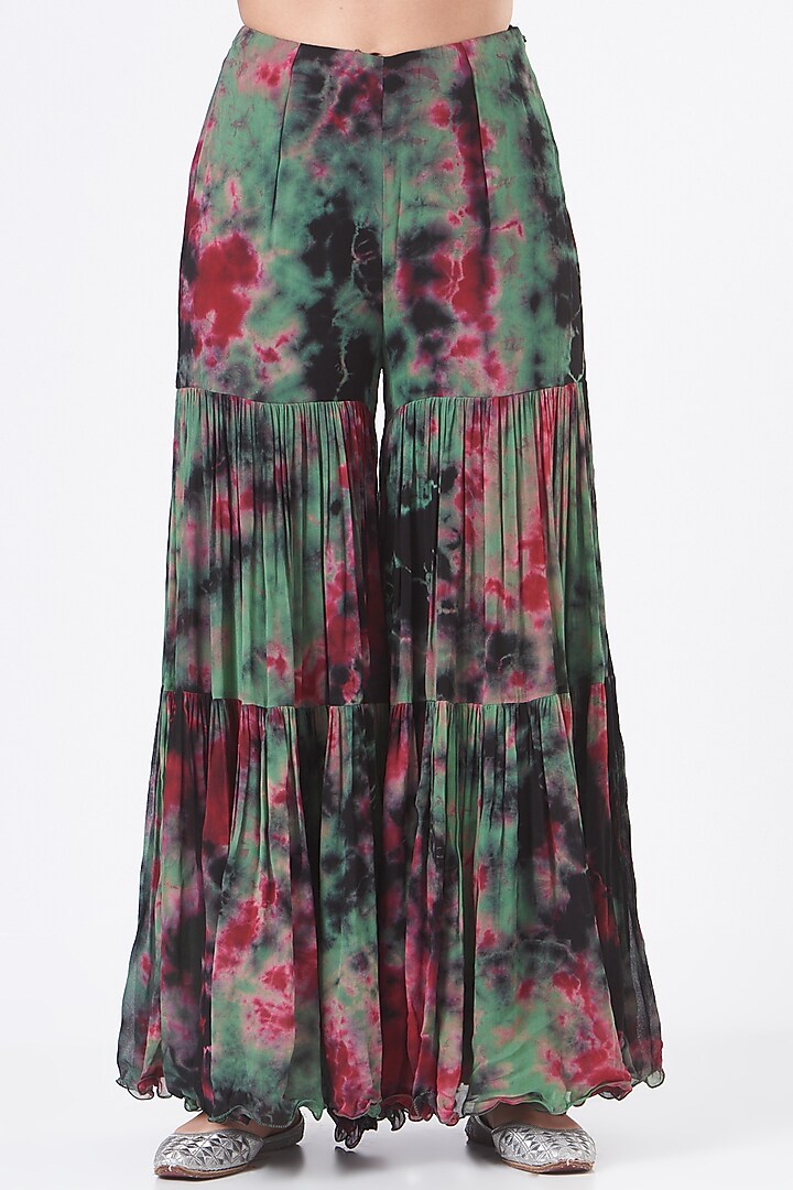 Black Georgette Tie-Dye Printed Wedding Sharara Set by NITIKA GUJRAL at Pernia's Pop Up Shop