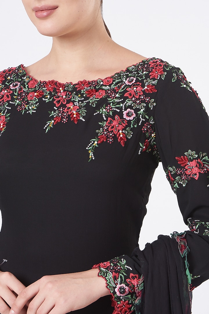Black Georgette Tie-Dye Printed Wedding Sharara Set by NITIKA GUJRAL at Pernia's Pop Up Shop