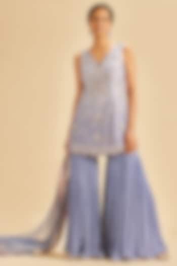 Ink Blue Mukaish Georgette Wedding Sharara Set by NITIKA GUJRAL at Pernia's Pop Up Shop