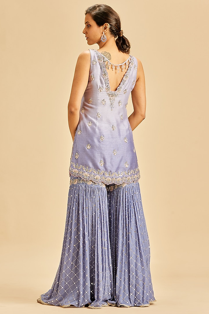 Ink Blue Mukaish Georgette Wedding Sharara Set by NITIKA GUJRAL at Pernia's Pop Up Shop