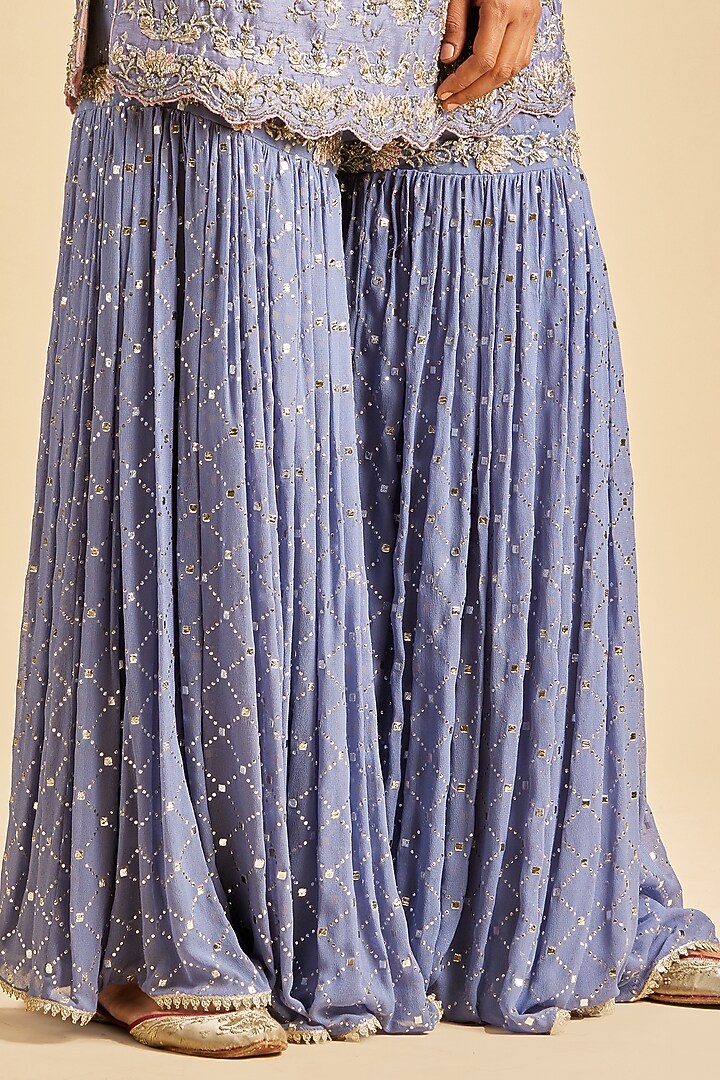 Ink Blue Mukaish Georgette Wedding Sharara Set by NITIKA GUJRAL at Pernia's Pop Up Shop