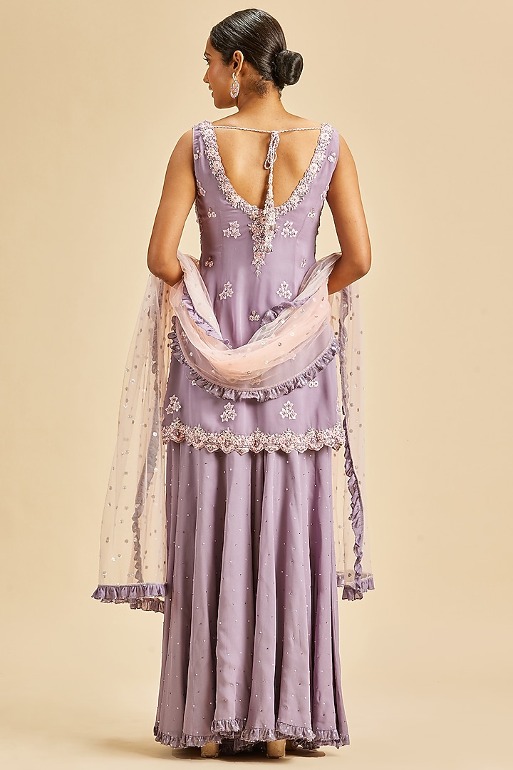 Lilac Shimmer Georgette Wedding Sharara Set by NITIKA GUJRAL at Pernia's Pop Up Shop