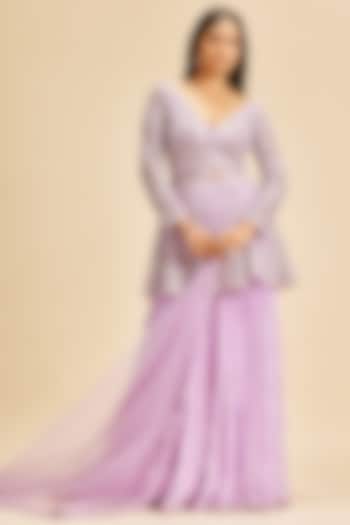 Lilac Georgette Embroidered Bridal Sharara Set by NITIKA GUJRAL at Pernia's Pop Up Shop