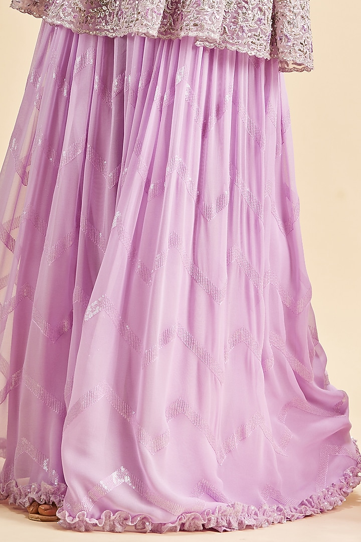 Lilac Georgette Embroidered Bridal Sharara Set by NITIKA GUJRAL at Pernia's Pop Up Shop