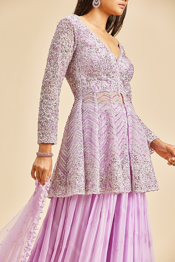 Lilac Georgette Embroidered Bridal Sharara Set by NITIKA GUJRAL at Pernia's Pop Up Shop