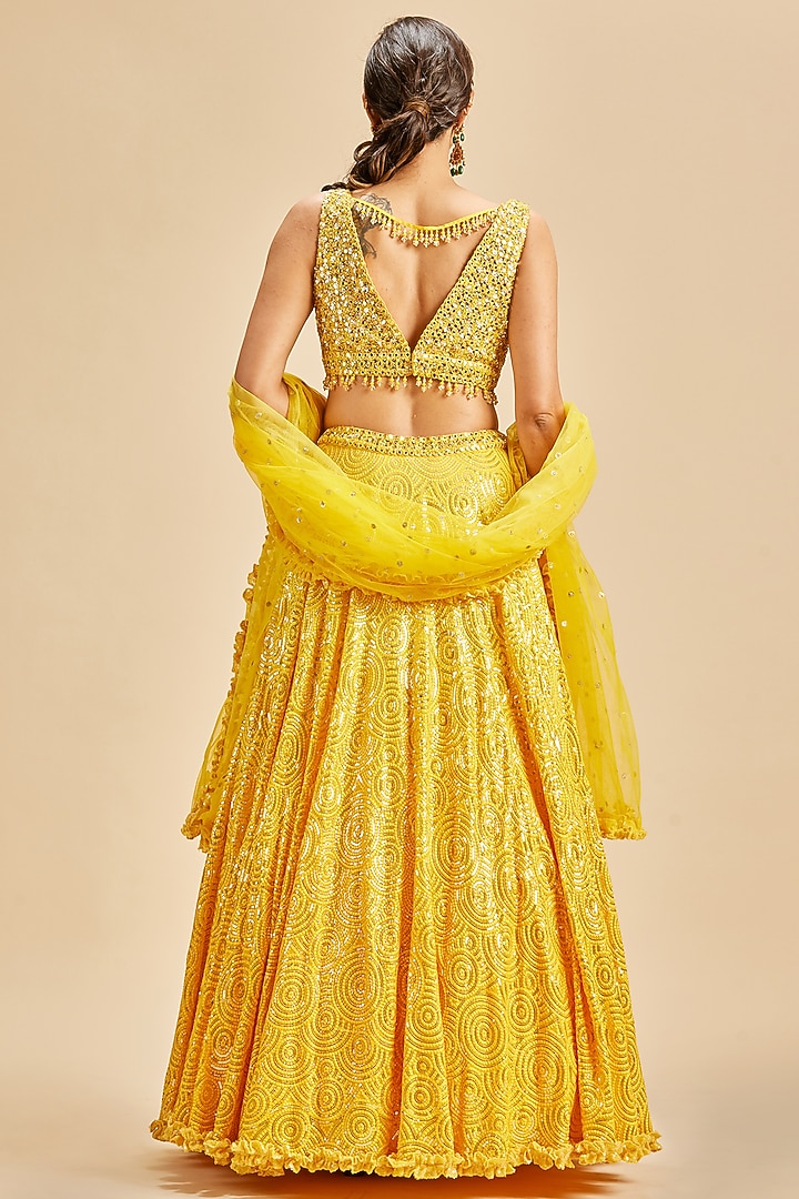 Yellow Ombre Georgette Wedding Lehenga Set by NITIKA GUJRAL at Pernia's Pop Up Shop