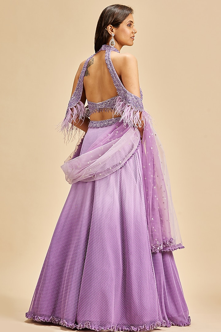 Lilac Georgette Mukaish Ombre Printed Wedding Lehenga Set by NITIKA GUJRAL at Pernia's Pop Up Shop