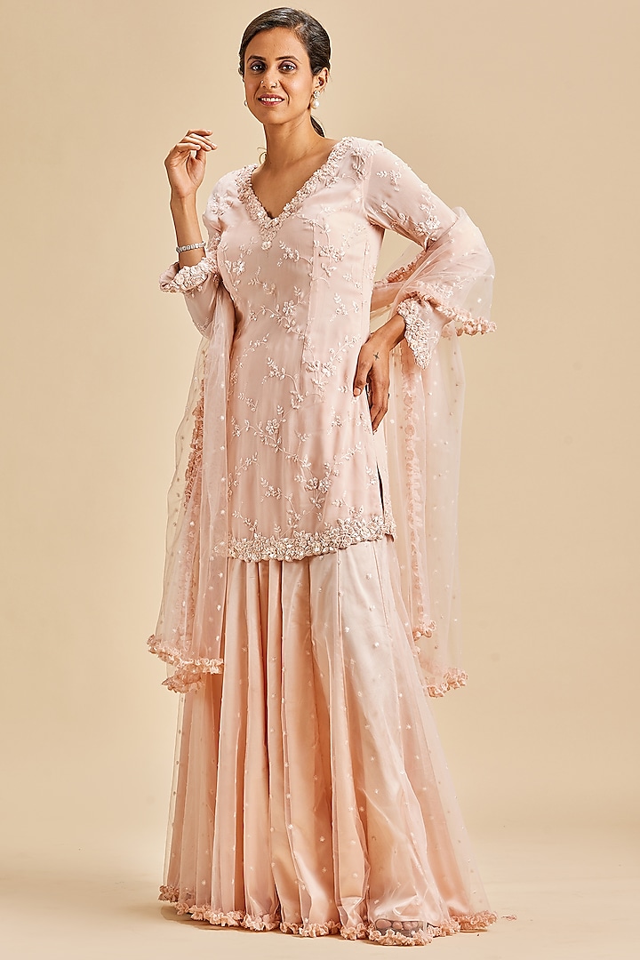Baby Pink Net Sharara Set by NITIKA GUJRAL at Pernia's Pop Up Shop