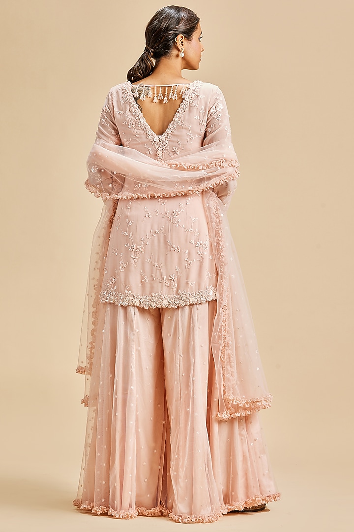 Baby Pink Net Wedding Sharara Set by NITIKA GUJRAL at Pernia's Pop Up Shop