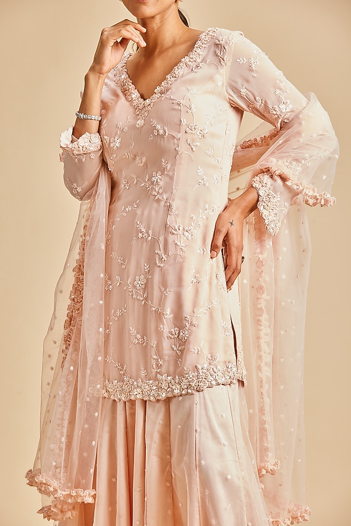 Baby Pink Net Wedding Sharara Set by NITIKA GUJRAL at Pernia's Pop Up Shop