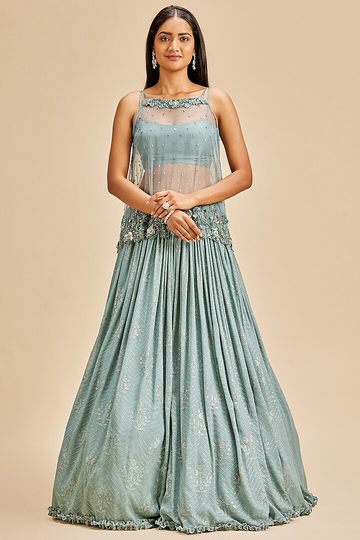Grey Georgette Sequins Wedding Lehenga Set by NITIKA GUJRAL at Pernia's Pop Up Shop