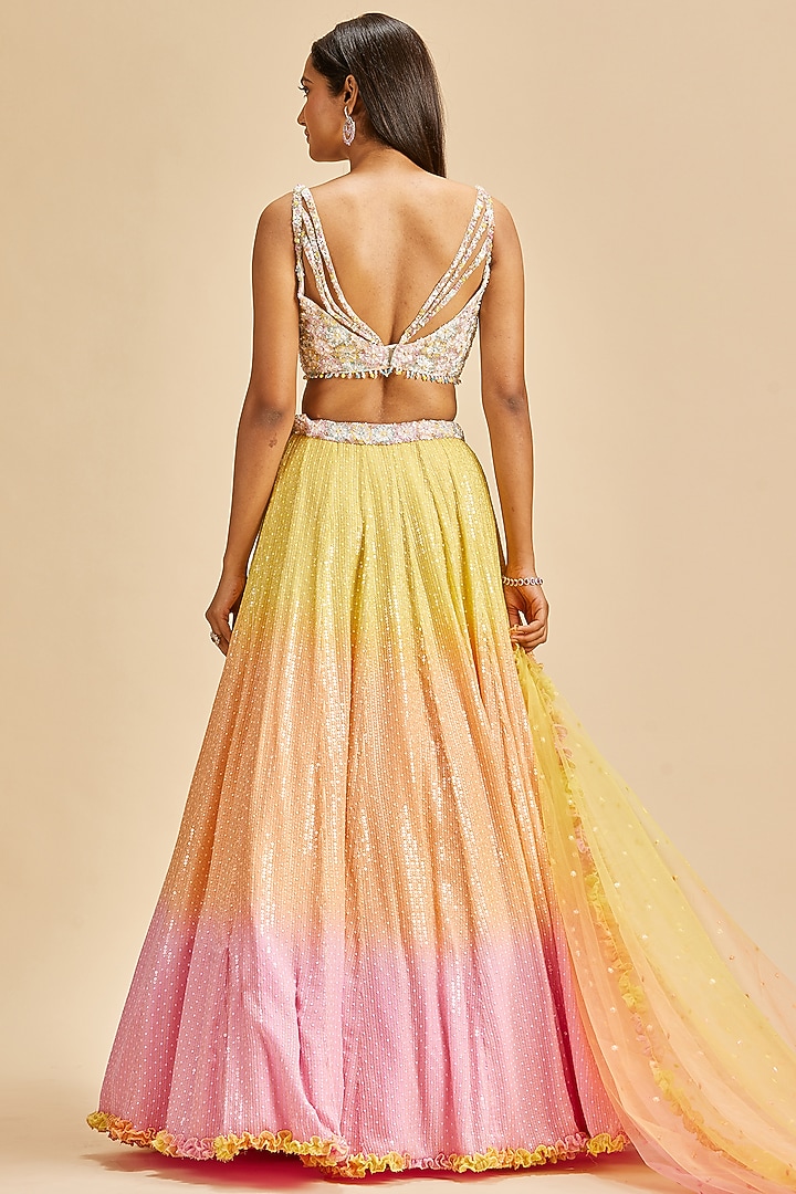 Yellow Georgette Shaded Wedding Lehenga Set by NITIKA GUJRAL at Pernia's Pop Up Shop