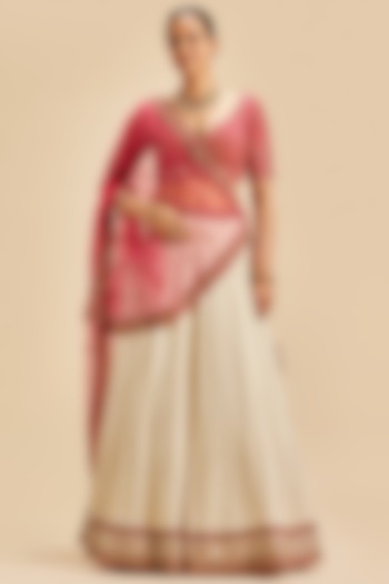 Ivory Georgette Zari Embroidered Banarasi Bridal Lehenga Set by NITIKA GUJRAL at Pernia's Pop Up Shop