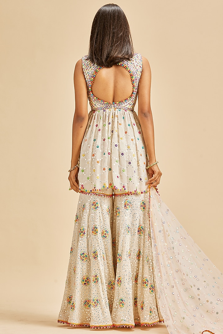 Off-White Georgette Embroidered Gharara Set by NITIKA GUJRAL at Pernia's Pop Up Shop