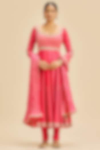 Fuchsia Georgette Zari Embroidered Anarkali Set by NITIKA GUJRAL at Pernia's Pop Up Shop