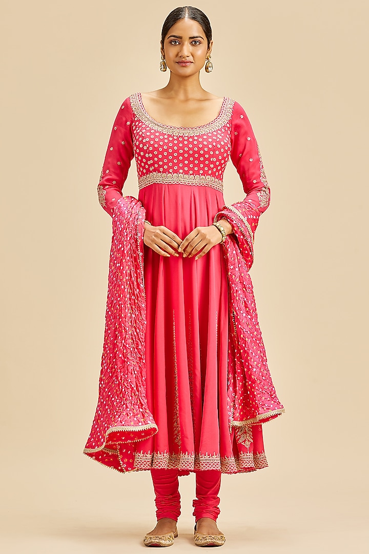 Fuchsia Georgette Zari Embroidered Anarkali Set by NITIKA GUJRAL at Pernia's Pop Up Shop