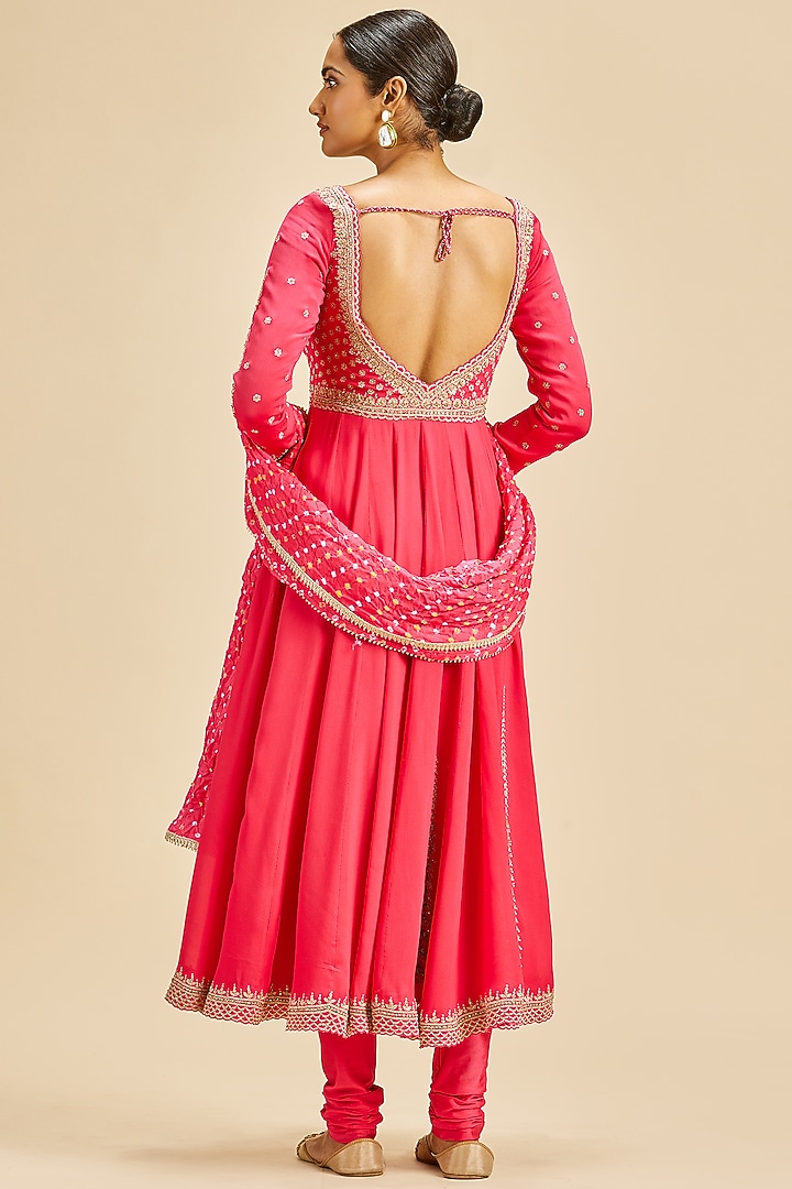 Fuchsia Georgette Zari Embroidered Bridal Anarkali Set by NITIKA GUJRAL at Pernia's Pop Up Shop