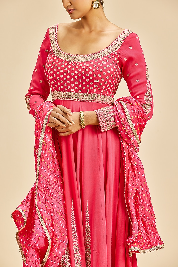Fuchsia Georgette Zari Embroidered Bridal Anarkali Set by NITIKA GUJRAL at Pernia's Pop Up Shop