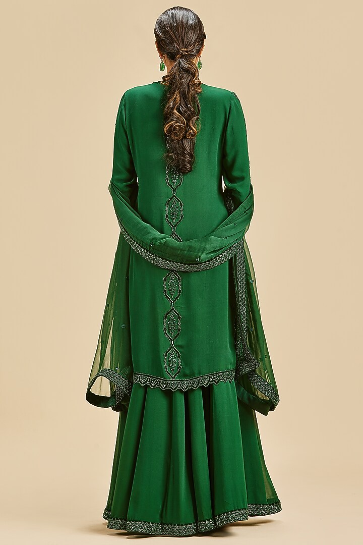 Bottle Green Georgette Bridal Sharara Set by NITIKA GUJRAL at Pernia's Pop Up Shop