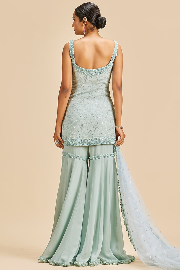 Sea Green Georgette Gharara Set by NITIKA GUJRAL at Pernia's Pop Up Shop