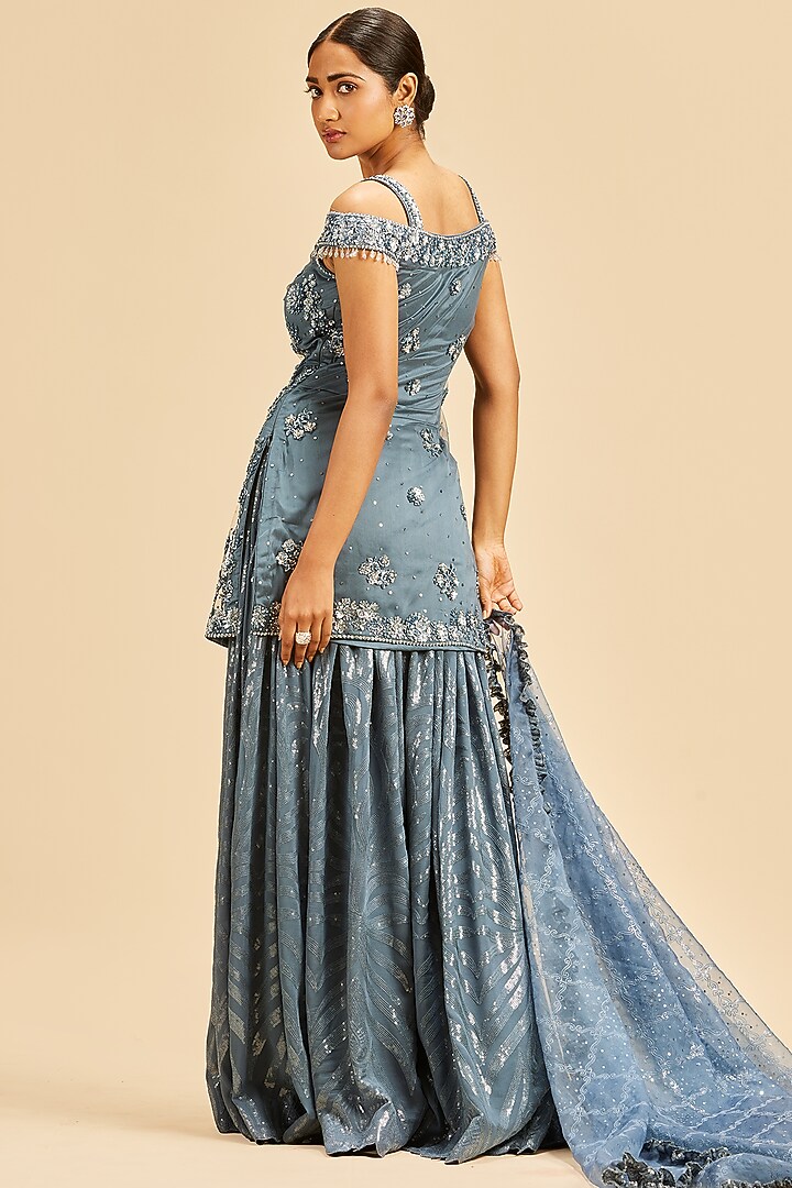 Dark Grey Georgette Wedding Sharara Set by NITIKA GUJRAL at Pernia's Pop Up Shop