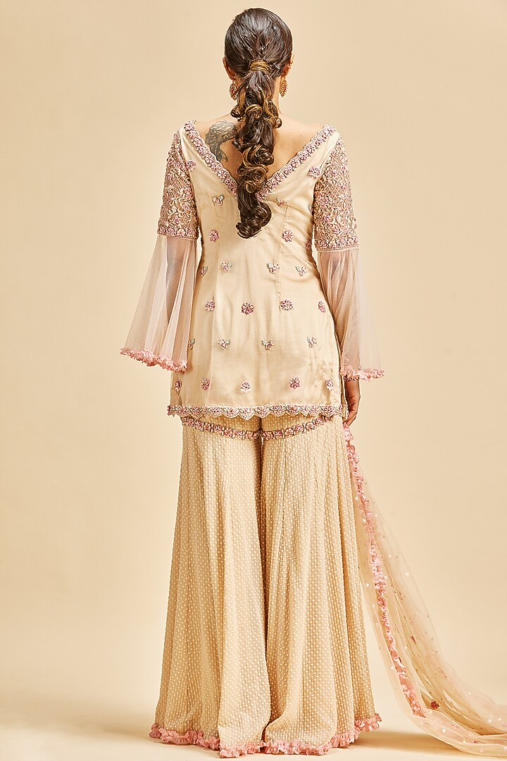 Peach Georgette Bridal Sharara Set by NITIKA GUJRAL at Pernia's Pop Up Shop