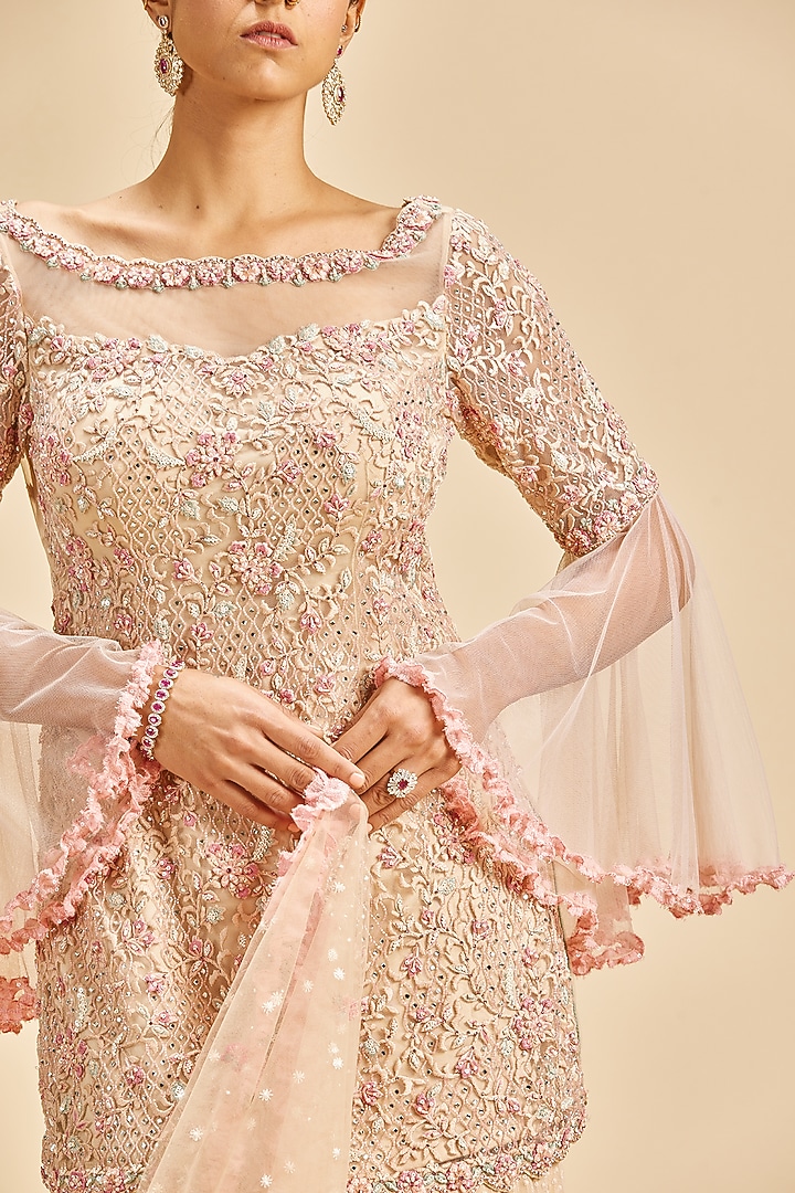 Peach Georgette Bridal Sharara Set by NITIKA GUJRAL at Pernia's Pop Up Shop