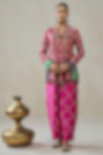 Fuchsia Patola Silk Short Jacket Set by NITIKA GUJRAL at Pernia's Pop Up Shop