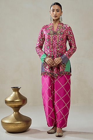 Fuchsia Patola Silk Short Jacket Set by NITIKA GUJRAL
