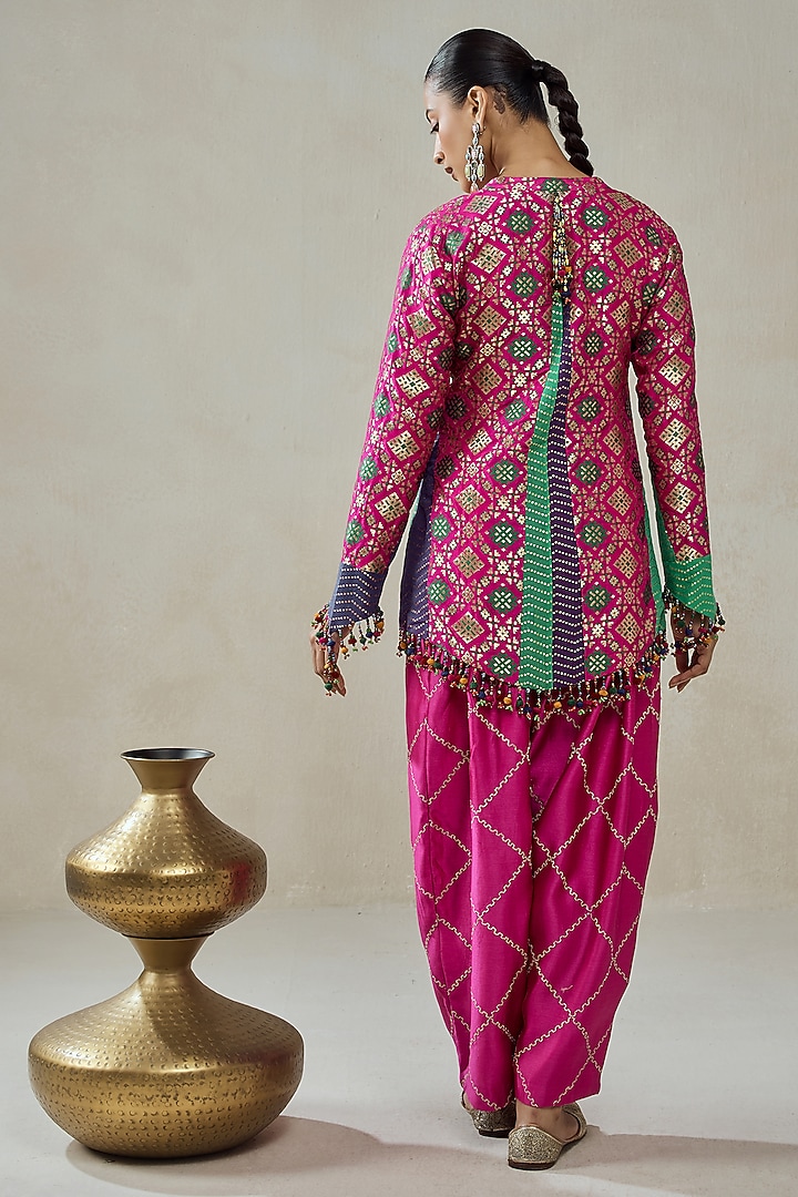 Fuchsia Patola Silk Short Jacket Set by NITIKA GUJRAL at Pernia's Pop Up Shop
