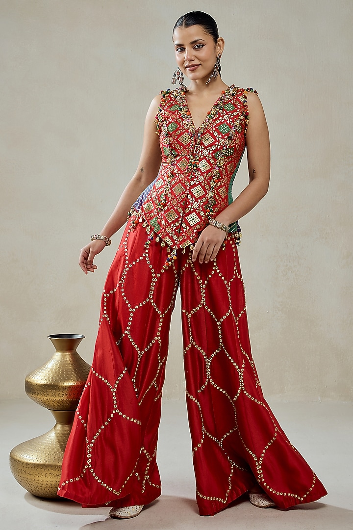Red Patola Silk Bridal Sharara Set by NITIKA GUJRAL at Pernia's Pop Up Shop