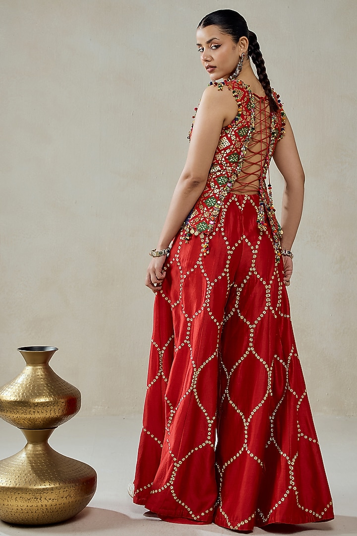 Red Patola Silk Bridal Sharara Set by NITIKA GUJRAL at Pernia's Pop Up Shop