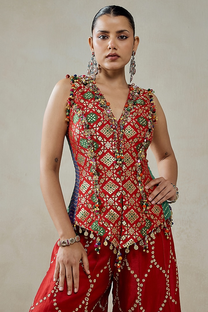 Red Patola Silk Bridal Sharara Set by NITIKA GUJRAL at Pernia's Pop Up Shop
