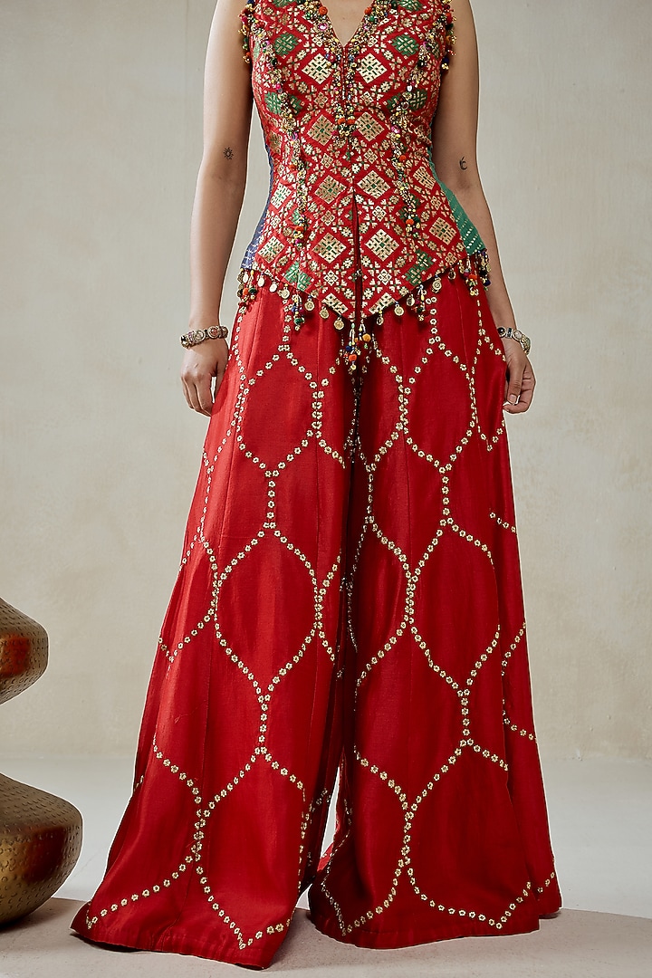 Red Patola Silk Bridal Sharara Set by NITIKA GUJRAL at Pernia's Pop Up Shop