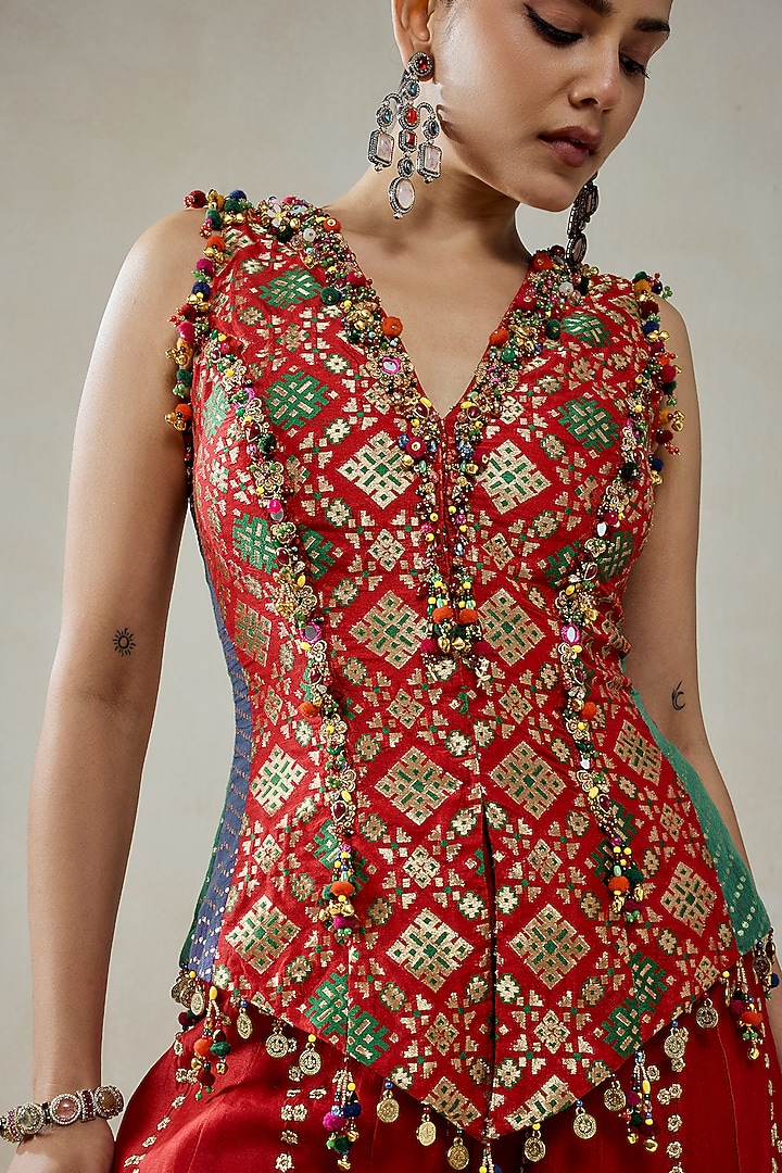 Red Patola Silk Bridal Sharara Set by NITIKA GUJRAL at Pernia's Pop Up Shop