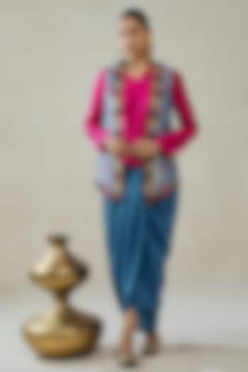 Royal Blue Patola Silk Layered Jacket Set by NITIKA GUJRAL at Pernia's Pop Up Shop