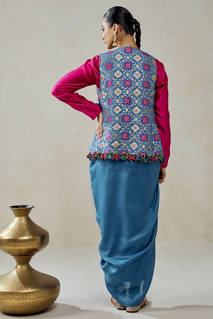 Royal Blue Patola Silk Layered Jacket Set by NITIKA GUJRAL at Pernia's Pop Up Shop