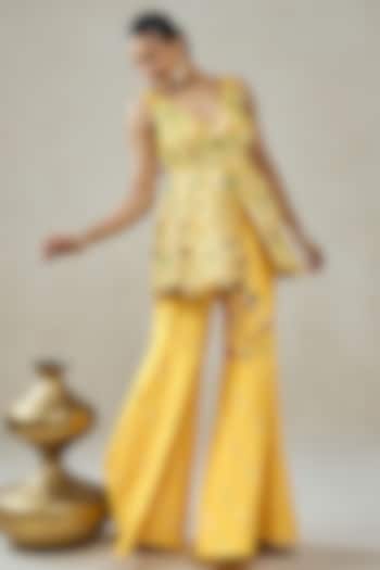 Yellow Viscose Georgette Bridal Sharara Set by NITIKA GUJRAL at Pernia's Pop Up Shop
