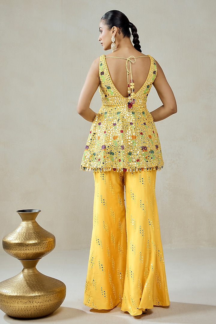 Yellow Viscose Georgette Bridal Sharara Set by NITIKA GUJRAL at Pernia's Pop Up Shop