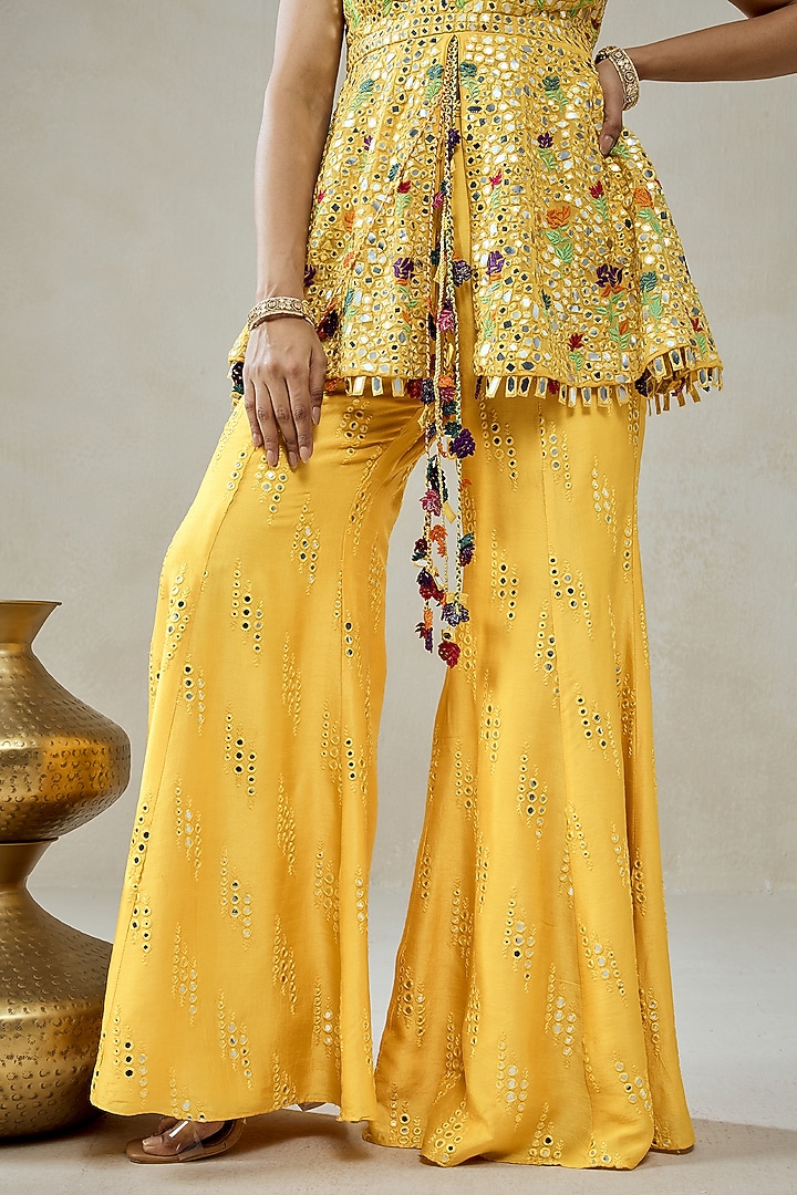 Yellow Viscose Georgette Bridal Sharara Set by NITIKA GUJRAL at Pernia's Pop Up Shop