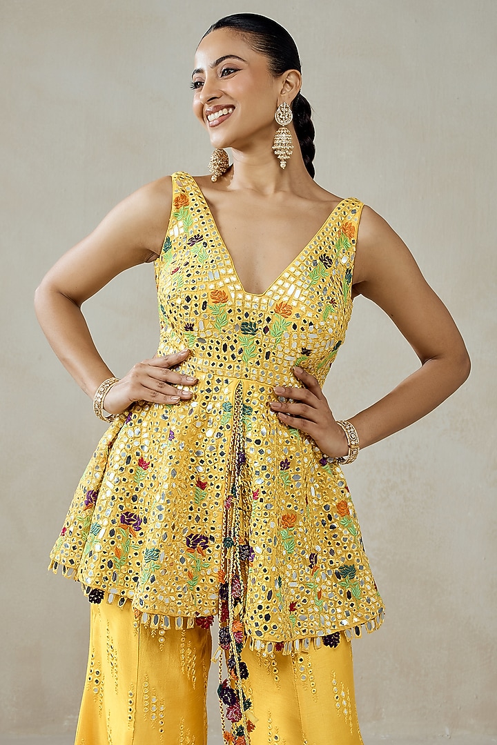 Yellow Viscose Georgette Bridal Sharara Set by NITIKA GUJRAL at Pernia's Pop Up Shop