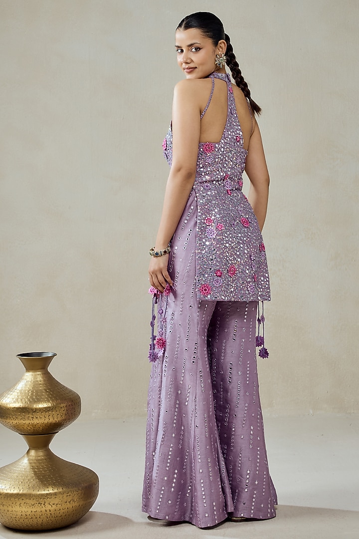 Mauve Raw Silk Bridal Sharara Set by NITIKA GUJRAL at Pernia's Pop Up Shop