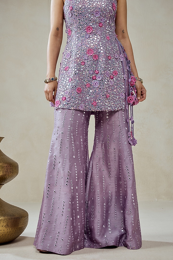 Mauve Raw Silk Bridal Sharara Set by NITIKA GUJRAL at Pernia's Pop Up Shop