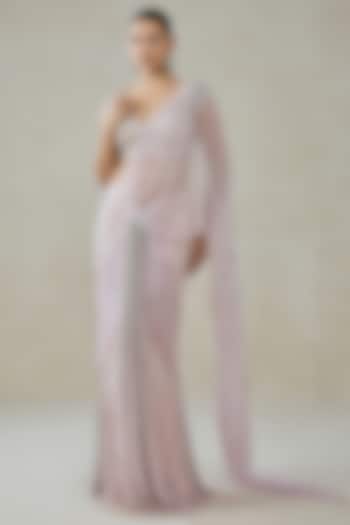 Baby Pink Net & Satin Pre-Draped Bridal Saree Set by NITIKA GUJRAL at Pernia's Pop Up Shop