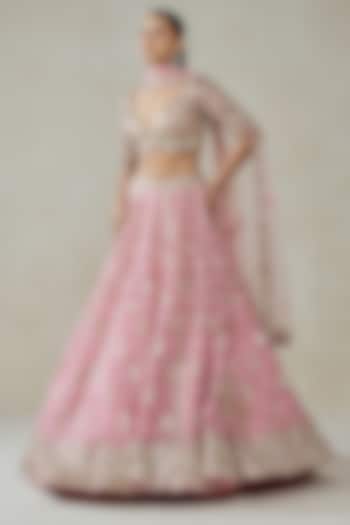 Pink Organza Floral Embroidered Bridal Lehenga Set by NITIKA GUJRAL at Pernia's Pop Up Shop