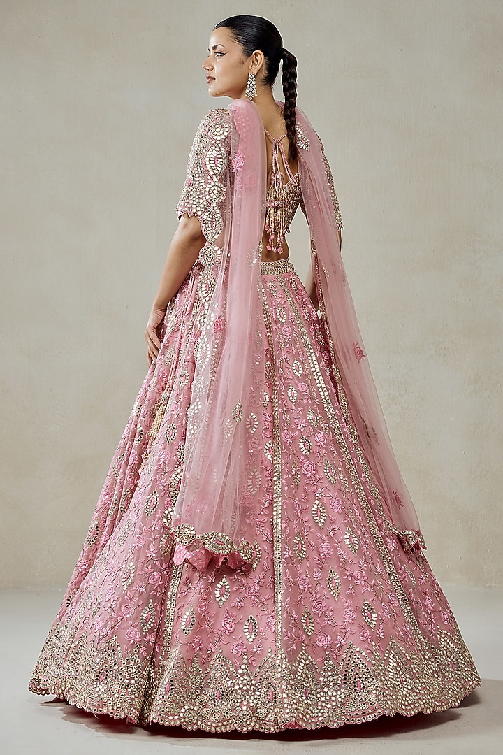 Pink Organza Floral Embroidered Bridal Lehenga Set by NITIKA GUJRAL at Pernia's Pop Up Shop